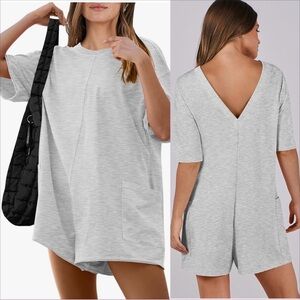 Oversized Hot Shot Tee Romper With Pockets In Light Grey. NWOT.